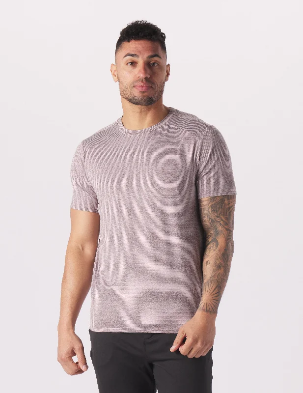 Men's mock - neck t - shirts with a modern and sleek styleSalton Short Sleeve: Berry Wine/White Stripe Men's mock - neck t - shirts with a modern and sleek styleSalton Short Sleeve: Berry Wine/White Stripe