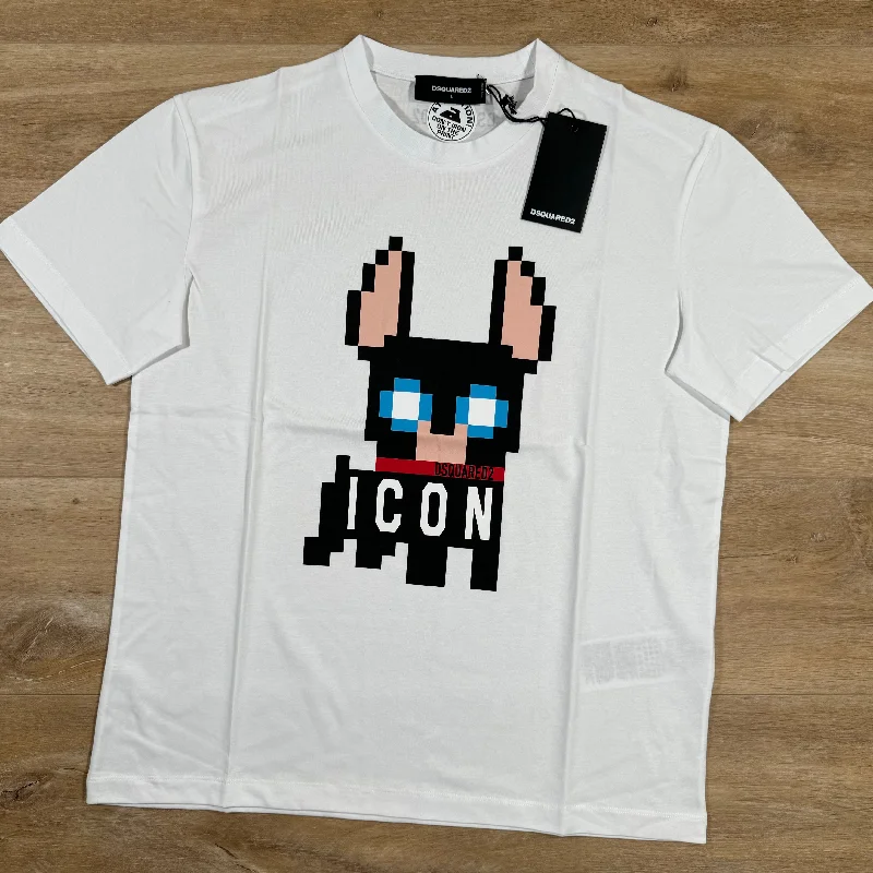 Men's ribbed t - shirts with a textured finish for added styleDsquared2 Pixel Dog Icon T-Shirt in White