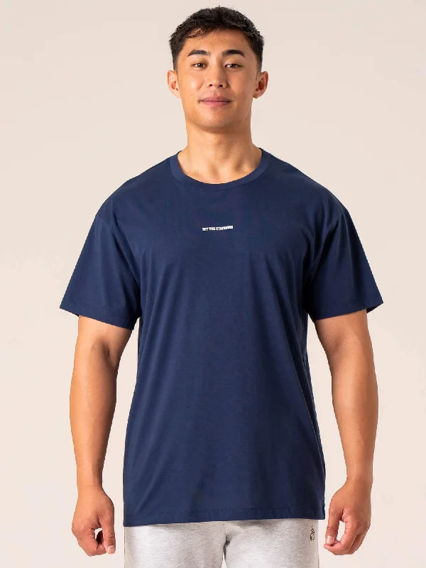 Men's mock - neck t - shirts with a modern and sleek styleEmerge Oversized T-Shirt - Navy