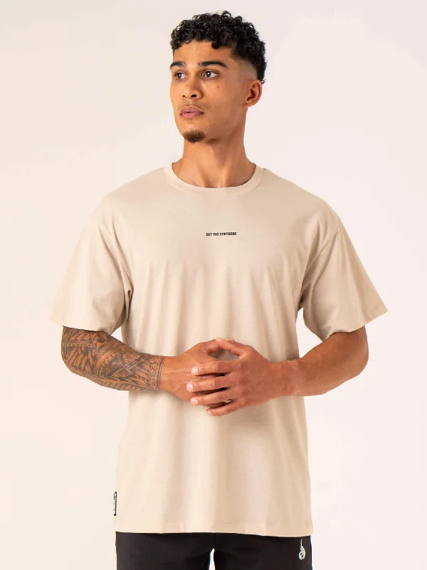 Men's smart - casual checkered t - shirts for semi - formal occasionsEmerge Oversized T-Shirt - Sand