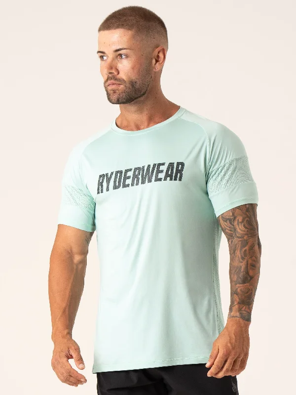 Men's button - front t - shirts with a unique artistic printFlex Mesh T-Shirt - Aqua