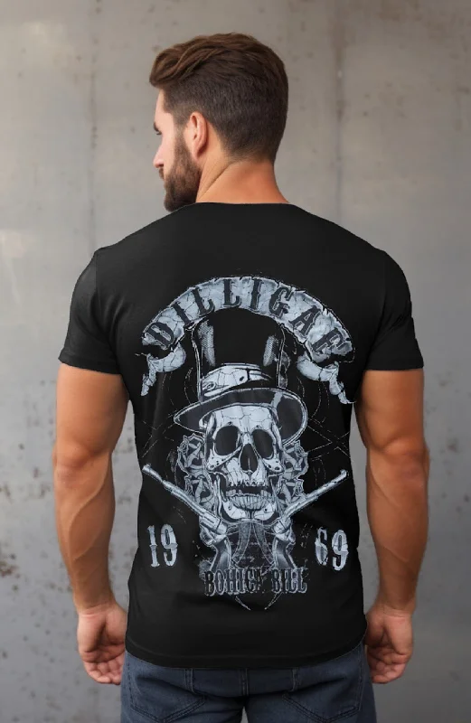 Men's distressed denim - look t - shirts with a rugged appealGunslinger
