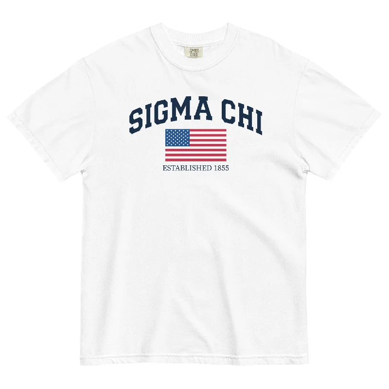 Men's distressed denim - look t - shirts with a rugged appealSigma Chi Americana T-Shirt by Comfort Colors