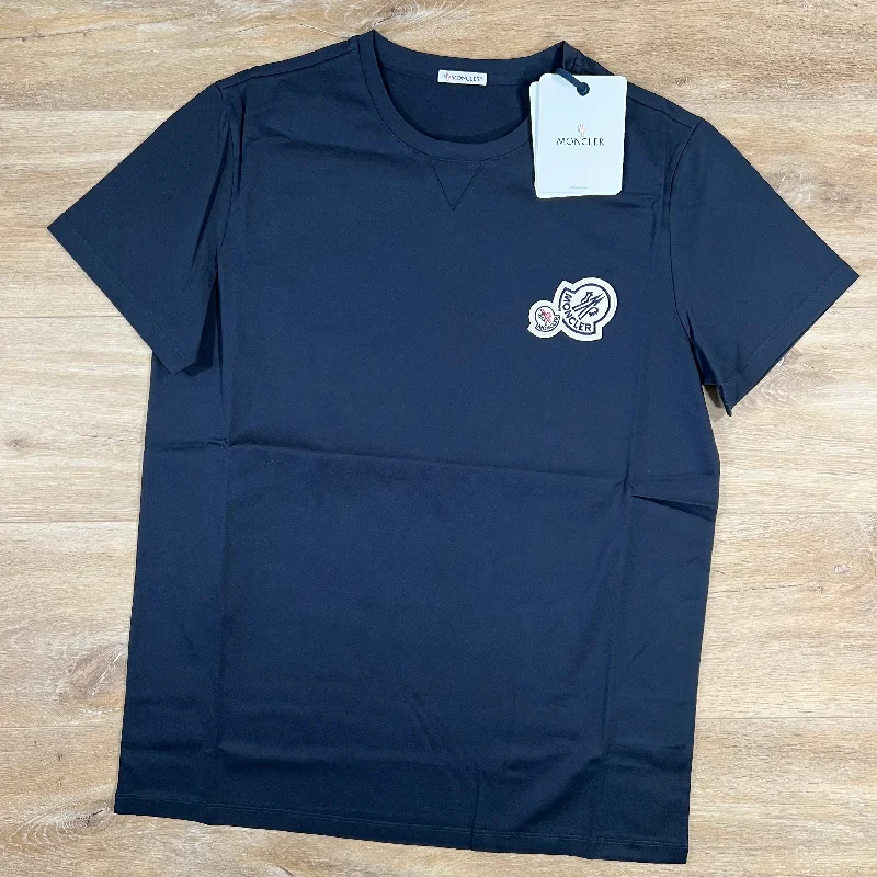Men's lightweight performance t - shirts for running marathonsMoncler Double Logo T-Shirt in Navy