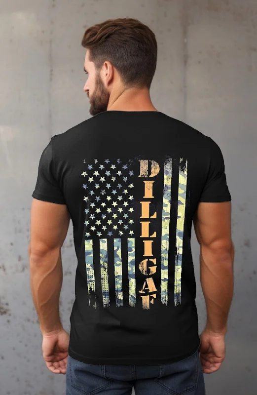Men's smart - casual checkered t - shirts for semi - formal occasionsPatriotic Dilligaf Camo Tee