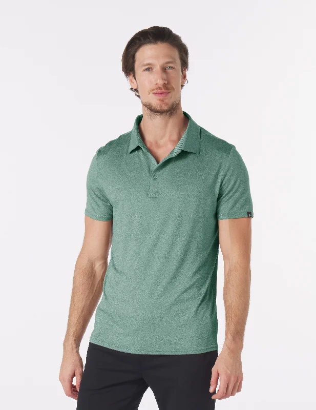 Men's slim - fit graphic t - shirts with vintage rock band printsPin Seeker Polo: Emerald Heather