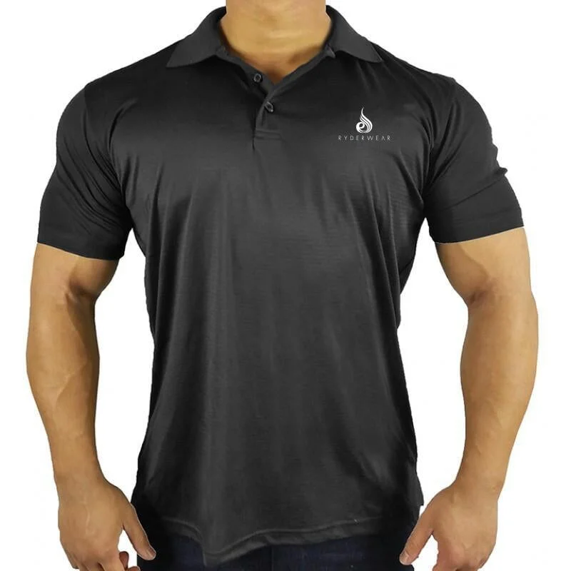 Men's short - sleeve linen t - shirts for summer beach outingsPolo Tee - Black