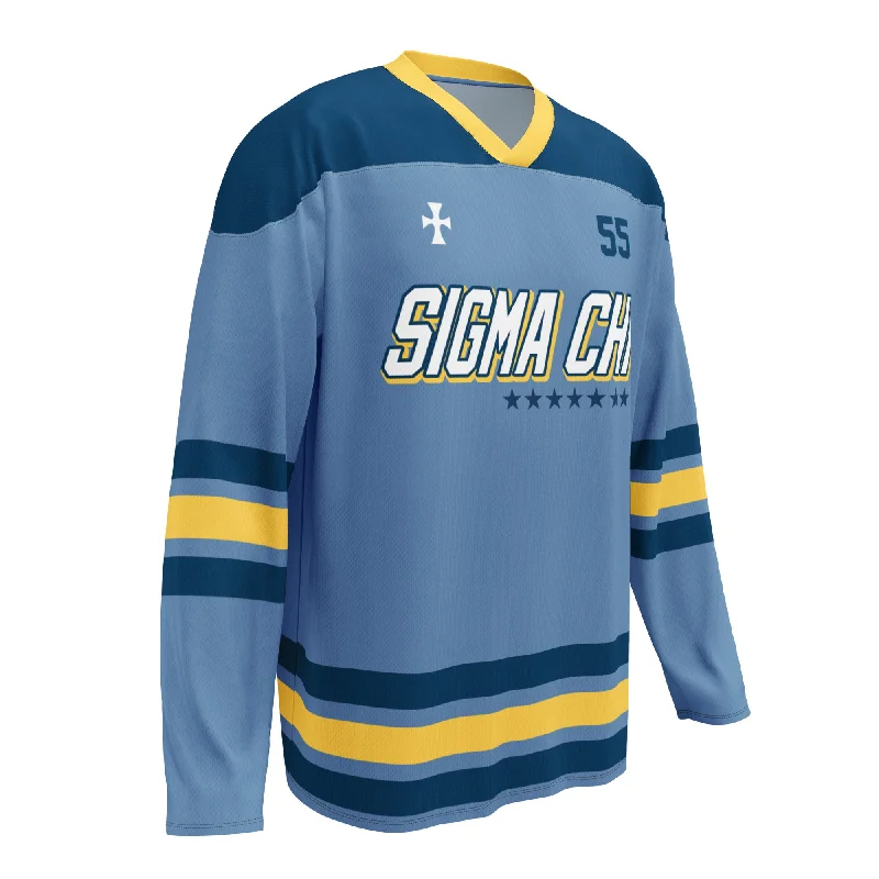 Men's long - sleeve henley t - shirts with button - down placketsSigma Chi Recycled Hockey Jersey