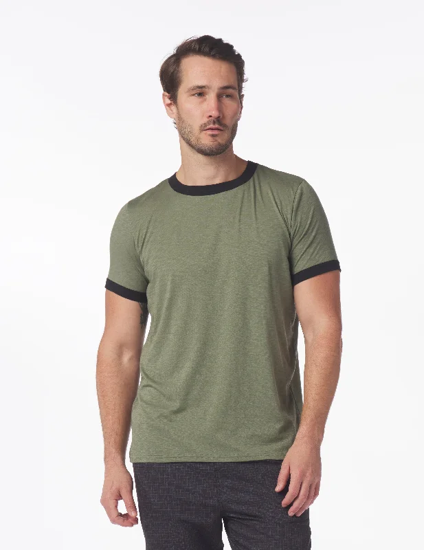 Men's v - neck muscle t - shirts for a body - building aestheticRinger Tee: Moss Heather