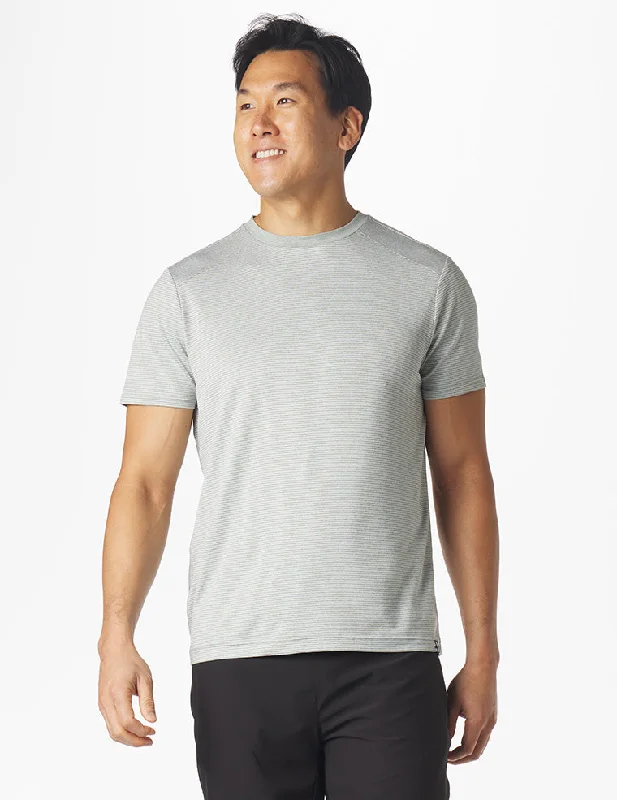 Men's lightweight performance t - shirts for running marathonsSalton Short Sleeve: Sage and White Stripe