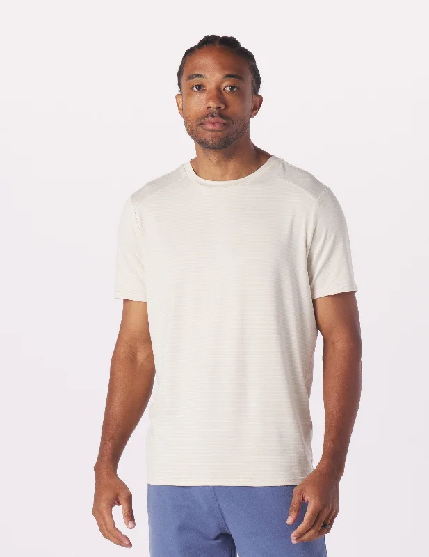 Men's long - sleeve henley t - shirts with button - down placketsSalton Short Sleeve: Oatmilk/White Stripe Men's long - sleeve henley t - shirts with button - down placketsSalton Short Sleeve: Oatmilk/White Stripe