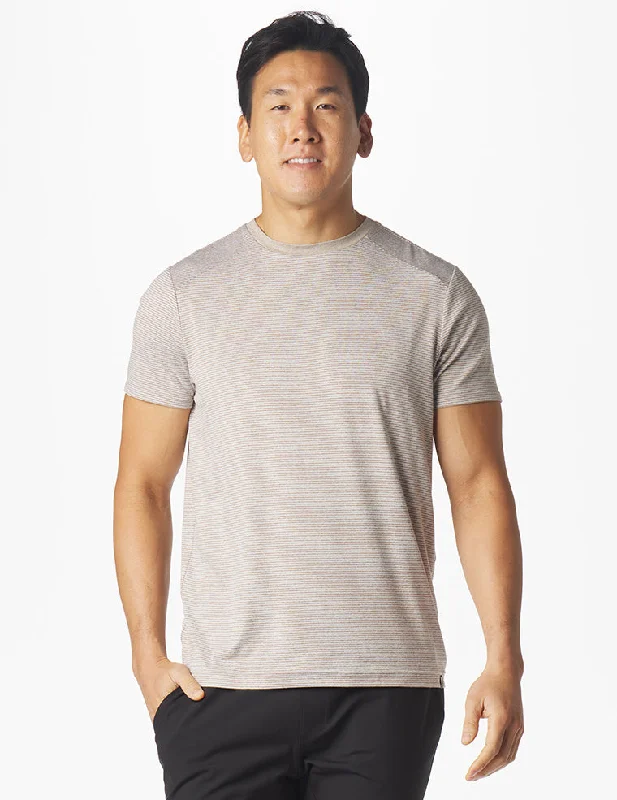 Men's tie - dye t - shirts with a bohemian styleSalton Short Sleeve: Sand Stone and White Stripe