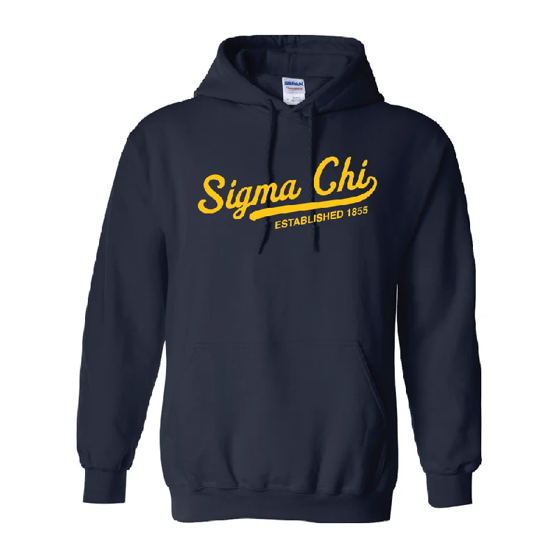 Men's tie - dye t - shirts with a bohemian styleSigma Chi Script Hoodie in Navy