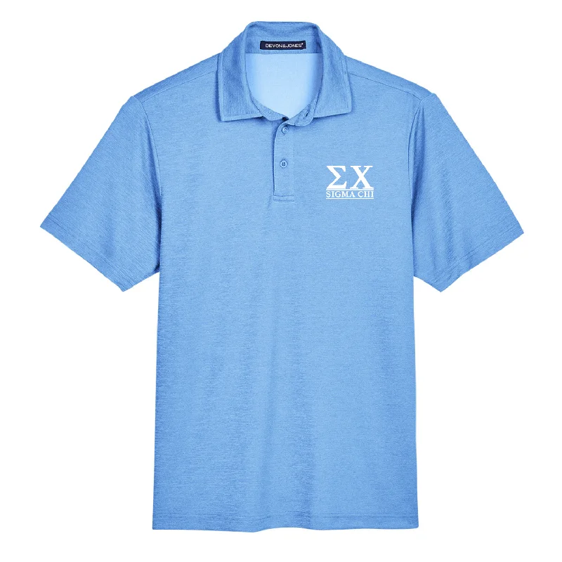 Men's organic cotton crew - neck t - shirts for everyday comfortSigma Chi Greek Letters Performance Polo (Ocean Blue Heather) Men's organic cotton crew - neck t - shirts for everyday comfortSigma Chi Greek Letters Performance Polo (Ocean Blue Heather)