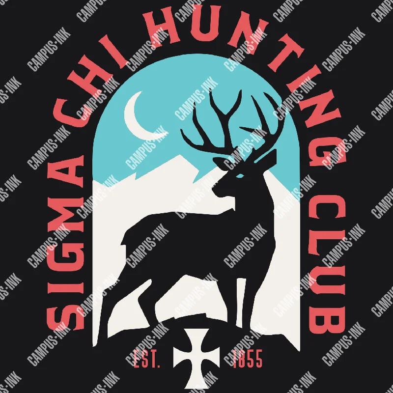 Men's slim - fit graphic t - shirts with vintage rock band printsSigma Chi Hunting Club Design