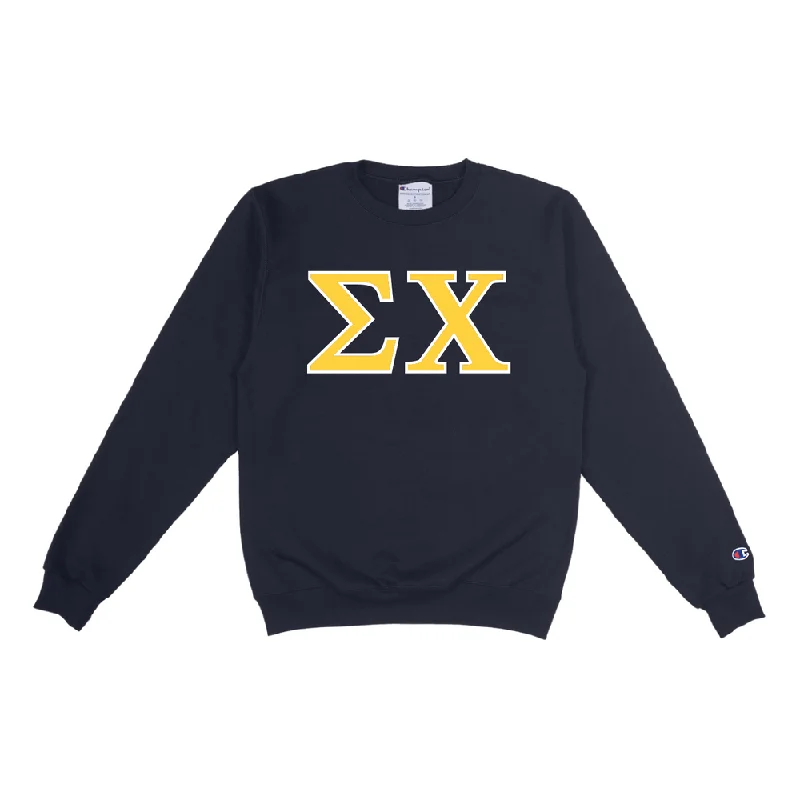 Men's smart - casual checkered t - shirts for semi - formal occasionsSigma Chi Letters Crewneck in Navy