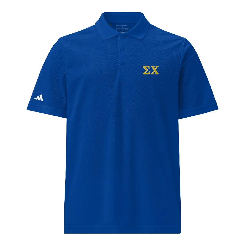 Men's button - front t - shirts with a unique artistic printSigma Chi Letters Polo by Adidas Men's button - front t - shirts with a unique artistic printSigma Chi Letters Polo by Adidas