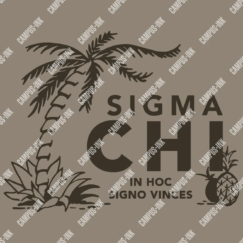 Men's thermal t - shirts with a high - neck design for cold weatherSigma Chi Palm & Pineapple Design Men's thermal t - shirts with a high - neck design for cold weatherSigma Chi Palm & Pineapple Design
