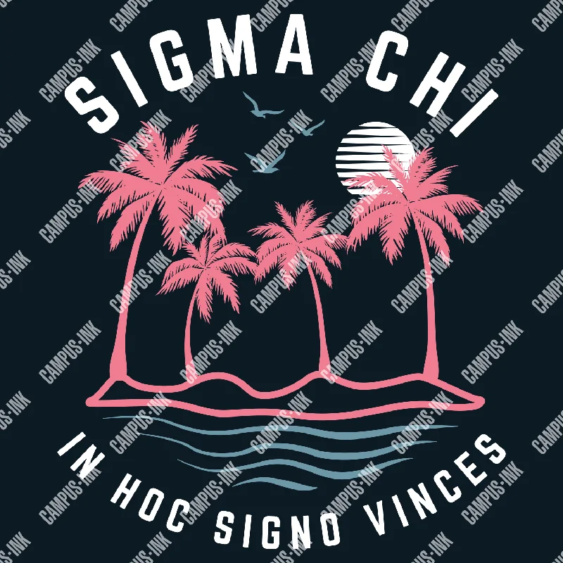 Men's button - front t - shirts with a unique artistic printSigma Chi Palms & Waves Neon Design