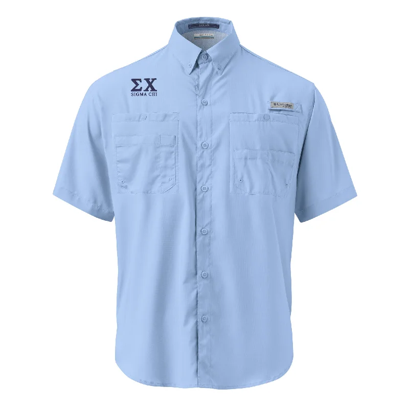 Men's polo t - shirts with a contrast collar for a preppy lookSigma Chi Short Sleeve PFG by Columbia Men's polo t - shirts with a contrast collar for a preppy lookSigma Chi Short Sleeve PFG by Columbia