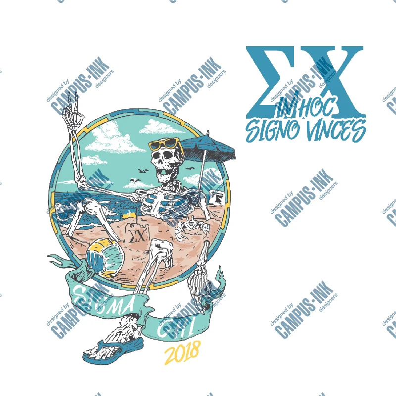 Men's slim - fit graphic t - shirts with vintage rock band printsSigma Chi Skeleton Beach Design Men's slim - fit graphic t - shirts with vintage rock band printsSigma Chi Skeleton Beach Design