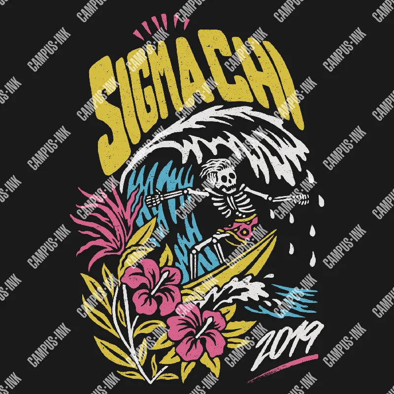 Men's organic cotton crew - neck t - shirts for everyday comfortSigma Chi Surfing Skeleton Design