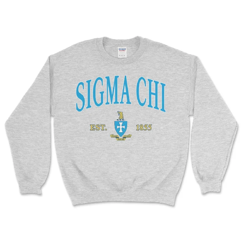 Men's organic cotton crew - neck t - shirts for everyday comfortSigma Chi Vintage Crest Crewneck Sweatshirt (Silver Grey) Men's organic cotton crew - neck t - shirts for everyday comfortSigma Chi Vintage Crest Crewneck Sweatshirt (Silver Grey)