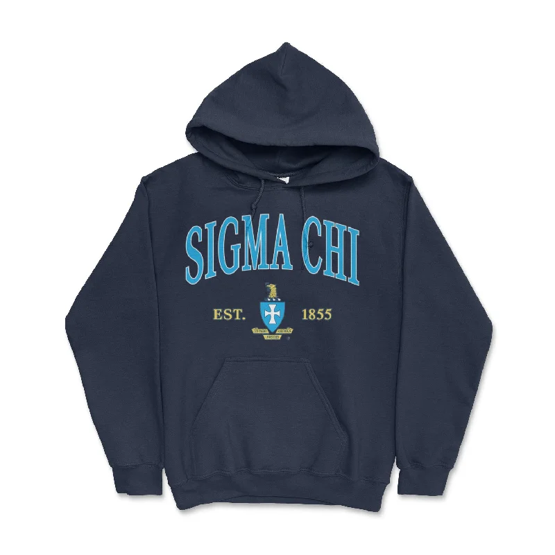 Men's short - sleeve linen t - shirts for summer beach outingsSigma Chi Vintage Crest Hoodie (Navy) Men's short - sleeve linen t - shirts for summer beach outingsSigma Chi Vintage Crest Hoodie (Navy)
