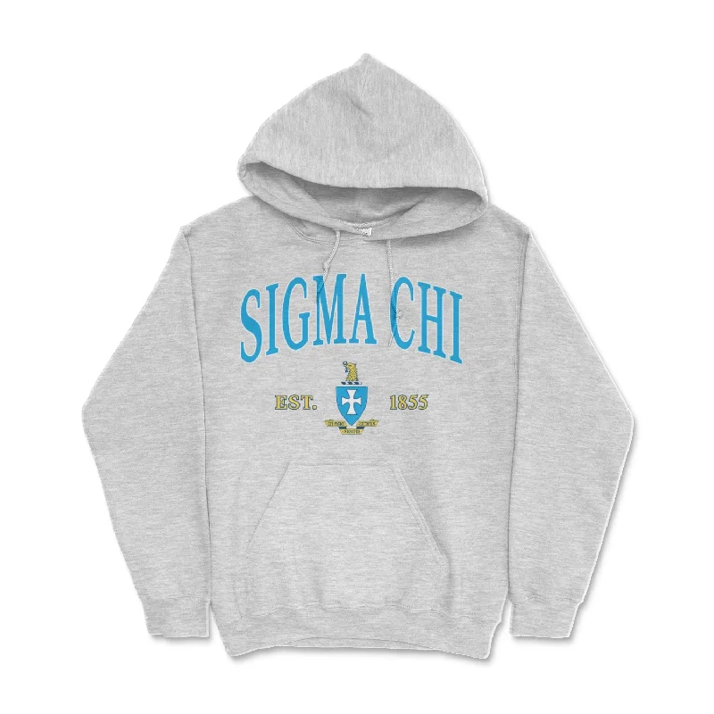 Men's button - front t - shirts with a unique artistic printSigma Chi Vintage Crest Hoodie(Silver Grey) Men's button - front t - shirts with a unique artistic printSigma Chi Vintage Crest Hoodie(Silver Grey)