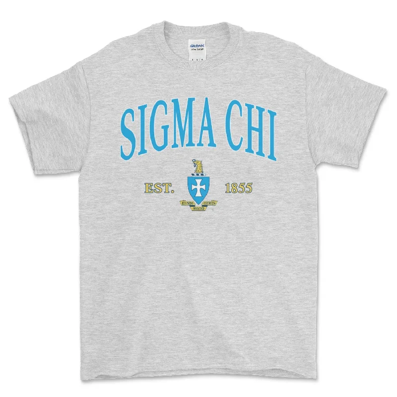 Men's long - sleeve henley t - shirts with button - down placketsSigma Chi Vintage Crest T-Shirt Men's long - sleeve henley t - shirts with button - down placketsSigma Chi Vintage Crest T-Shirt