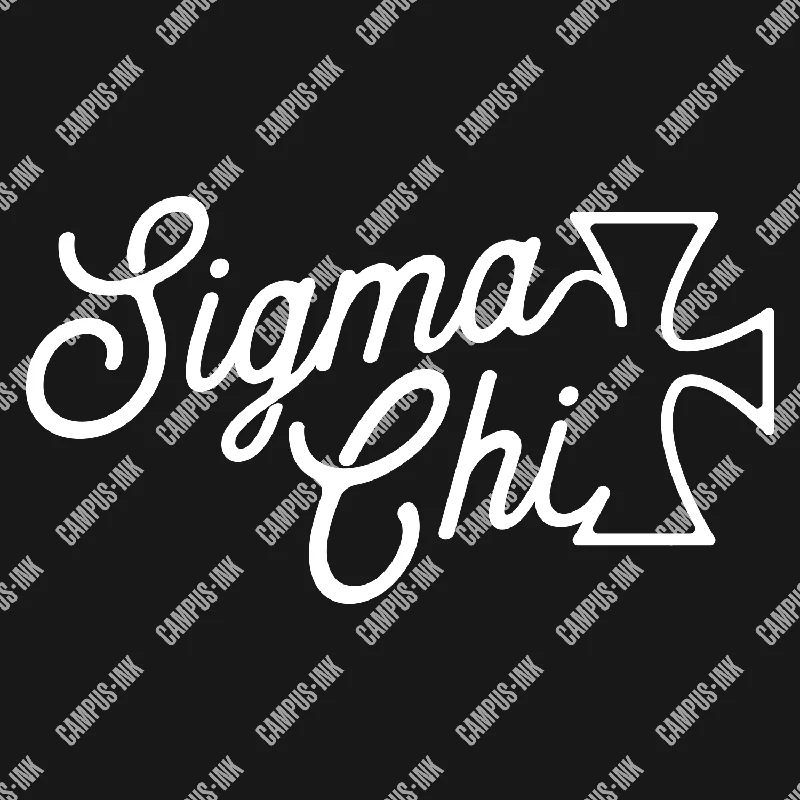 Men's button - front t - shirts with a unique artistic printSigma Chi White Cross Script Print Design