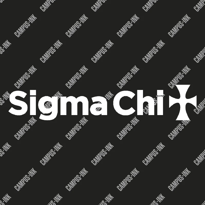 Men's slim - fit graphic t - shirts with vintage rock band printsSigma Chi White Cross Wordmark Design Men's slim - fit graphic t - shirts with vintage rock band printsSigma Chi White Cross Wordmark Design