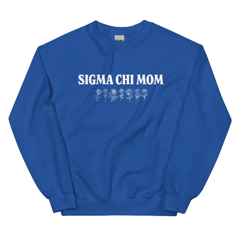 Men's thermal t - shirts with a high - neck design for cold weatherSigma Chi White Rose Mom Crewneck in White Men's thermal t - shirts with a high - neck design for cold weatherSigma Chi White Rose Mom Crewneck in White