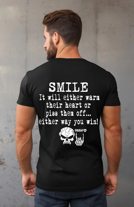 Men's v - neck muscle t - shirts for a body - building aestheticSmile and win T-Shirt