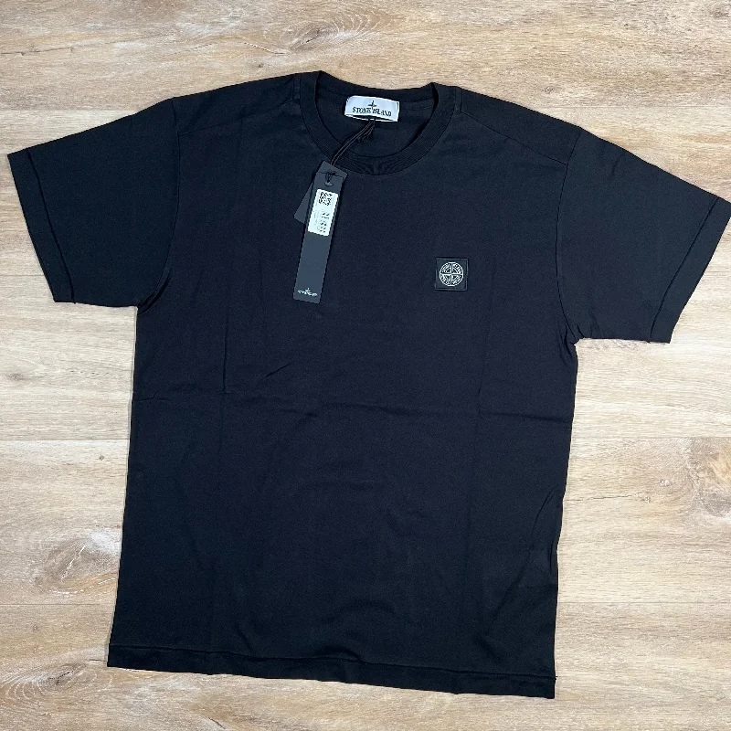 Men's short - sleeve linen t - shirts for summer beach outingsStone Island Patch Logo T-Shirt in Black