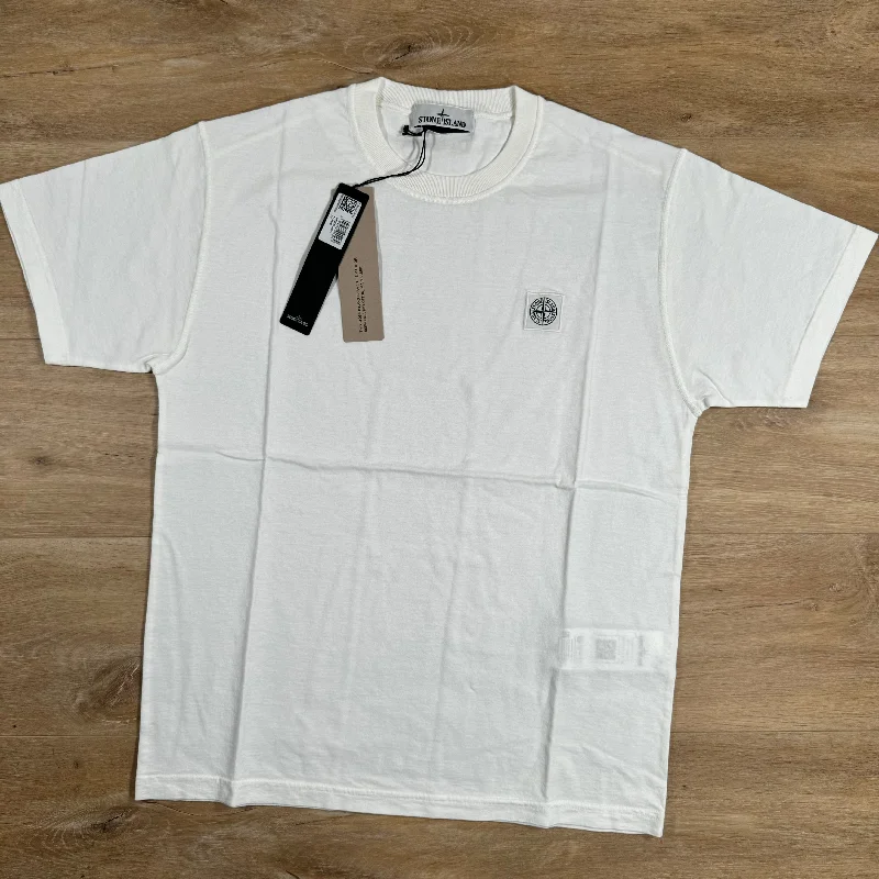 Men's distressed denim - look t - shirts with a rugged appealStone Island Patch Logo Cotton T-Shirt in White