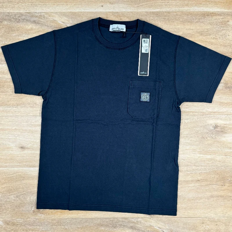 Men's v - neck muscle t - shirts for a body - building aestheticStone Island Pocket Logo T-Shirt in Navy