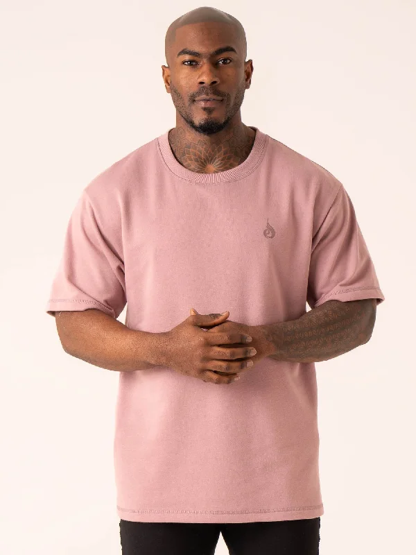 Men's thermal t - shirts with a high - neck design for cold weatherThrowback Oversized Fleece T-Shirt - Cinder