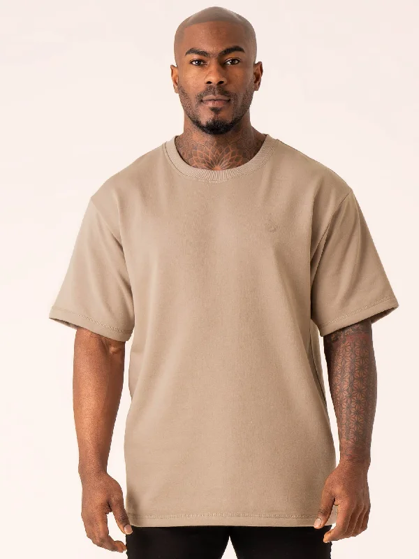 Men's smart - casual checkered t - shirts for semi - formal occasionsThrowback Oversized Fleece T-Shirt - Sand