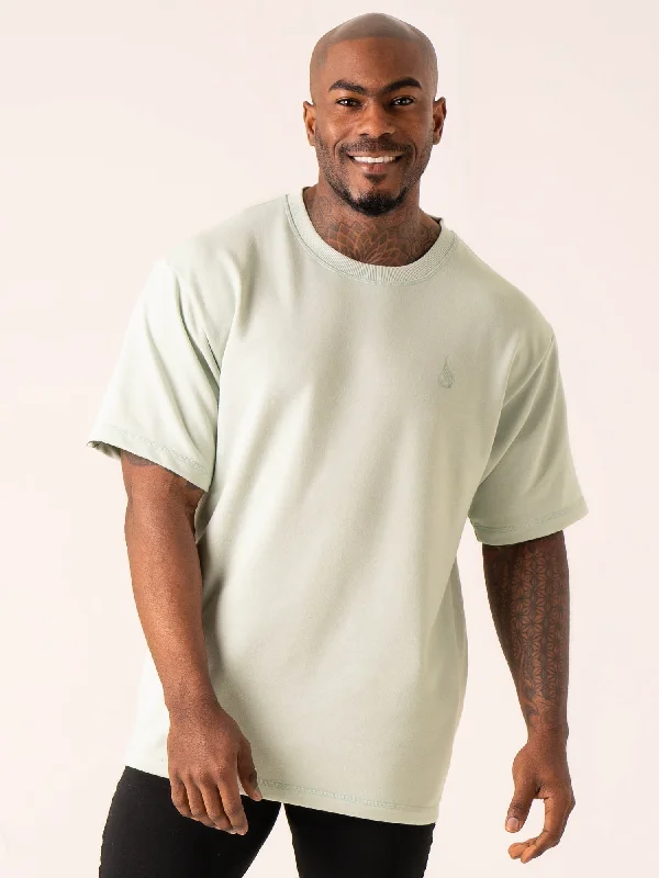 Men's long - sleeve henley t - shirts with button - down placketsThrowback Oversized Fleece T-Shirt - Seafoam
