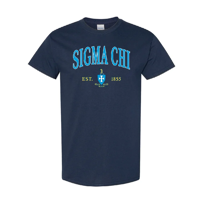 Men's mock - neck t - shirts with a modern and sleek styleSigma Chi Vintage Crest T-Shirt (Navy)