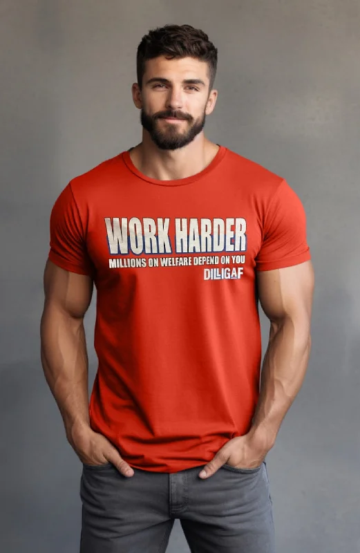 Men's short - sleeve linen t - shirts for summer beach outingsWork Harder