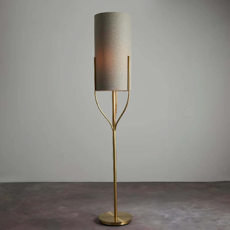 Wood Floor Lamp with Natural Grain for a Warm and Organic FeelWood Floor Lamp with Natural Grain for a Warm and Organic FeelEndon Fraser Satin Brass Floor Lamp with Shade