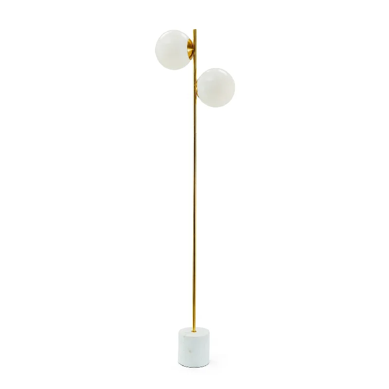  Way Switch Floor Lamp for Multiple Light Intensity Levels Way Switch Floor Lamp for Multiple Light Intensity LevelsGold Floor Lamp with 2 White Globes