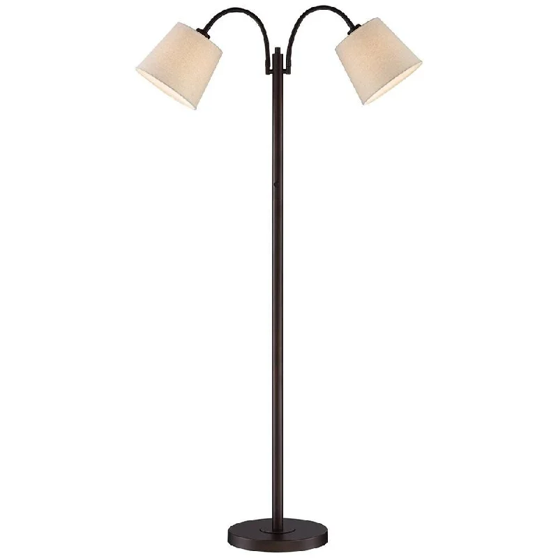 Marble Base Floor Lamp for a Touch of LuxuryModern Floor Lamp Dark Bronze Twin Arms Neutral Drum Shades - 30" x 56"