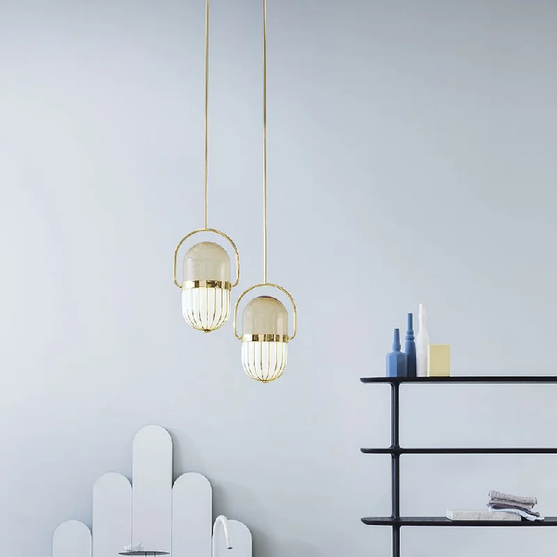 Industrial Style Ceiling Lights with Exposed Bulbs and Metal CagesGold Rustic Caged Ceiling Pendant