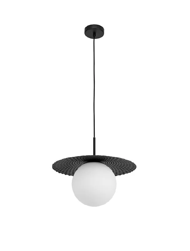 Tropical - Themed Ceiling Lights with Palm - Leaf Shapes and Rattan WrapsOBB Clear Opal Glass & Matt Black Finish Pendant - ID 10013 Tropical - Themed Ceiling Lights with Palm - Leaf Shapes and Rattan WrapsOBB Clear Opal Glass & Matt Black Finish Pendant - ID 10013